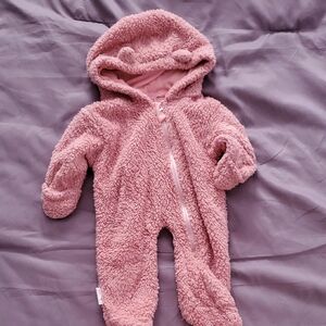 Adorable Pink Sherpa Baby Bear Footie